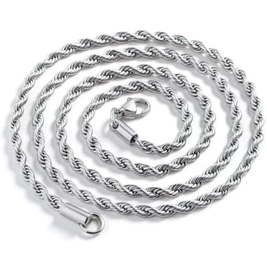 DVRK® Silberkette Herren 55 cm Wasser- und Schweißbeständig – Kette Herren Silber aus 316L Edelstahl – Halskette Kordel Stil – Schmuck für Männer