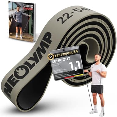 NEOLYMP Resistance Bands aus doppelbeschichtetem Naturlatex mit Fitness E-Book - Lange Fitnessbänder für Krafttraining, Widerstandsbänder, Klimmzugbänder (stark | 22-54 kg)