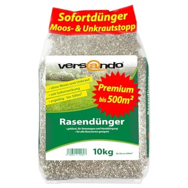 versando 10kg Rasendünger Sommer bis 500m²: verdrängt Moos und Unkraut für gesunden sattgrünen Rasen Sommerdünger mit Sofortwirkung - Premium Qualität
