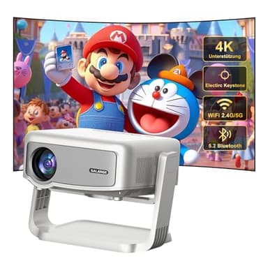 Mini Beamer Android mit Standfuß,5G WiFi Bluetooth 5.2 Beamer Outdoor,HD Video Led Projektor 9000Lumens,200 Zoll Unterstützt 1080P 4K P90 Heimkino Smart Beamer,Kompatibel mit HD/Smartphone/PS4/USB