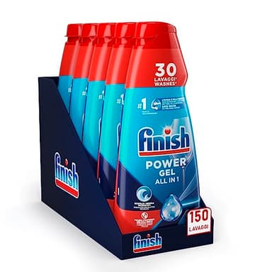 Finish Powergel Geschirrspülmittel Fresh, Gel Geschirrspüler, 150 Waschgänge, 5 Packungen mit je 30 Spülmaschinen