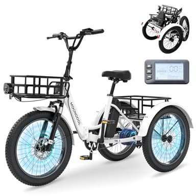MOONCOOL Elektro-Dreirad für Erwachsene, Elektrofahrrad 250 W, herausnehmbarer Akku, 3 Räder Elektrofahrrad für Erwachsene (Echtes Weiß)