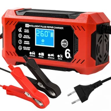 6A Ladegerät Autobatterie, KFZ Ladegerät 12v für Autobatterien Batterieladegerät Auto Batterien Ladegerät mit LCD-Bildschirm Batterie Ladegerät für Auto LKW Motorrad Rasenmäher Boot Marine Batterien