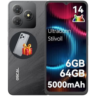 OSCAL Flat 2C Handy Ohne Vertrag Android 14, 6GB+64GB/2TB TF, Octa-Core 6,56" HD+, 5000mAh Akku, 13MP+8MP Kamera, 4G Dual SIM Smartphone Ohne Vertrag Günstig Simlockfreie Handys, GPS/2 Jahre Garantie