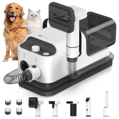 Amicura Hundeschermaschine mit Tierhaar Staubsauger & Haartrockner 15000pa, Haustierpflegeset Einstellbare Geschwindigkeit und Temperatur,5 Bewährten Pflegewerkzeugen,Leise Schermaschine Hund Katze