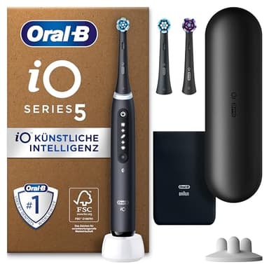 Oral-B iO Series 5 Plus Edition Elektrische Zahnbürste, Electric Toothbrush, PLUS 3 Aufsteckbürsten, 5 Putzmodi für Zahnpflege, Reiseetui, Designed by Braun, matt black