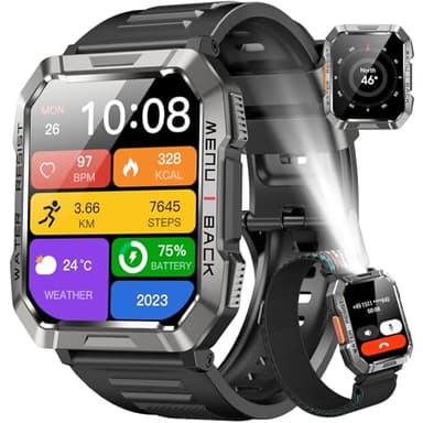 Blackview Smartwatch Herren, Fitnessuhr mit Telefonfunktion, Anrufe tätigen/empfangen, Kompass, IP68 Wasserdicht, Sportuhr mit 100+ Sportmodi, Puls-Schlaf-Monitor, Schrittzähler, Uhr für Android iOS