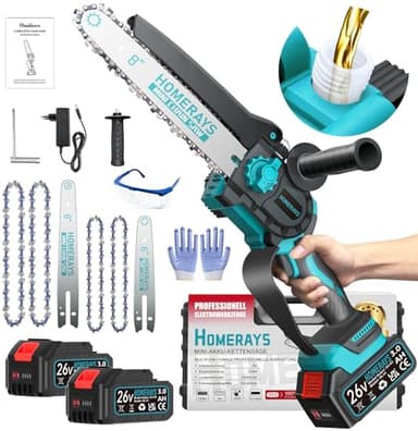 Mini Kettensäge mit Akku 6000mAh, 8-Zoll & 6-Zoll Mini Kettensäge Elektro mit Automatischer Öler und 2 * 3000mAh Bürstenlose Handkettensäge Akku für Gartenscheren Astschere Holzschneidenz