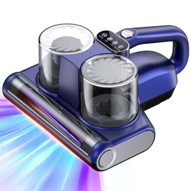 Milbensauger für Matratzen Milbenstaubsauger mit 253,7nm UV-Licht 16Kpa Absaugung Bürstenwalzenklopfen HEPA Filter Ultraschall Heißer Wind Funktion Bett-Staubsauger Verbreiterte Saugöffnung Blau