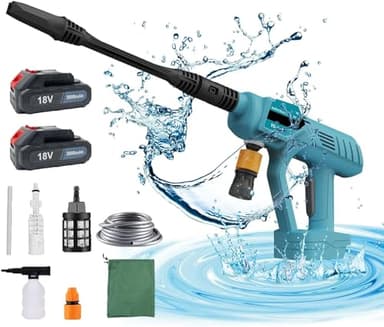 Akku-Hochdruckreiniger, Ersetzen für Makita 18V Akku BL180, mit 2 x 3000mAh Akku und Ladegerät, Sechs Zubehör，zum Waschen Garden, Car und Flächenreiniger Sauber