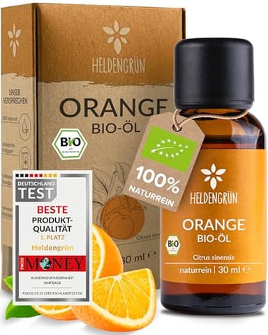 Heldengrün® BIO Orangenöl [100% NATURREIN] Kaltgepresst aus echten Orangen - Orangenöl zum Verzehr - Ätherisches Öl - Duftöl Orange Oil