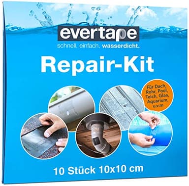 Everfix Evertape Repair Kit, Reparaturset, wasserdicht, Set zum Abdichten und Reparieren - auch auf nasser Fläche und unter Wasser verwendbar (10 x Tape 10 cm x 10 cm) transparent