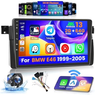 Inefala 2 + 64G Android 15 CarPlay Radio für BMW E46 1999-2005, 9 Zoll Touchscreen mit Wireless CarPlay und Android Auto, Unterstützung GPS Navigation Link Spiegel Bluetooth RDS AHD Wi-Fi DSP