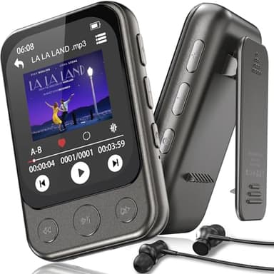 64GB MP3 Player Bluetooth 5.3 mit Clip & Lautsprecher, Sport Musik-Player mit Touchscreen und Tasten, unabhängiger Lautstärkeregler, FM-Radio, Sprachaufnahme, erweiterbar auf bis zu 128GB