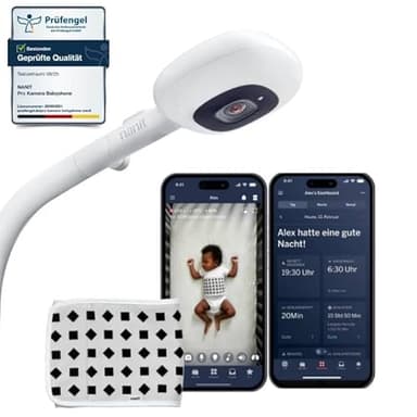 Nanit Pro Babyphone mit Kamera, Bodenständer & Atemband - Baby Kamera mit 1080p Video & Audio, Schlaftrainer, Atmungsmonitor, WLAN, iOS/Android - Weiß