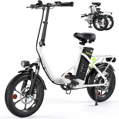 Finbike Klapprad E-Bike 16 * 2.15 Zoll Fat Tire,Tragbares Elektrofahrrad mit 10.4Ah Abnehmbarem Akku,4 Fahrmodi,PAS Reichweite MAX 88KM,Falt-Elektrofahrräder für Herren Damen Pendeln (Weiß)
