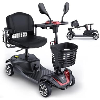 ENGWE 4 Rad E-Scooter, Mobility Scooter für ältere Menschen,Reichweite 19km, maximale Belastung 150KG, 4 Rad Scooter, Anti-Kipp-Rad-Design, City Mobility Scooter (Rot)