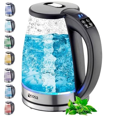 Ecosa® Wasserkocher mit temperatureinstellung Glas Edelstahl - 1,8 Liter 2.200 Watt - BPA Frei mit Temperaturwahl 40°C-100°C - Teekocher Warmhaltefunktion LED Beleuchtung im Farbwechsel