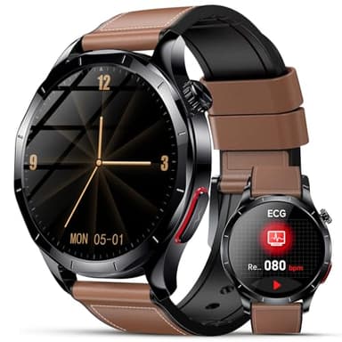 Lgnitek 2025 Neu Smartwatch Herren Damen mit EKG/HRV/ΒΙυτｚυcker/BMI/Harnsäure, 1,43" AMOLED Gesundheitsuhr mit 24H Herzfrequenz ΒΙυtdrυck SpO2 Apnoe Schlafmonitor SOS-Notruf Fitnessuhr Android/iOS