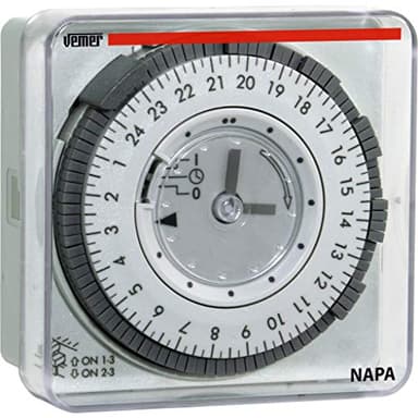 VEMER VP886600 NAPA RD Elektromechanisch Zeitschaltuhr mit Steckreitern mit Tagesprogrammierung, Installation Erfolgt an Schalttafel (Rückwand), Hellgrau