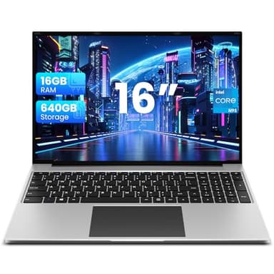 jumper Laptop 16 Zoll, 16 GB RAM 640 GB ROM, Notebook Bis zu 3,4 GHz, 4-Core N95 Prozessor, PC mit Nummerntastatur, Stereo Lautsprecher, WiFi, HDMI, 38Wh Akku, 1200p FHD IPS Display