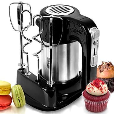 Duronic HM3 elektrischer Handmixer 300W, Handrührgerät mit Basis, Rührgerät 2 Rührbesen 2 Knethaken, Rührmaschine, Küchenmixer, Handrührer, Mixer für Backen, Sahne, Teig, Saucen, Desserts, Mayonnaise