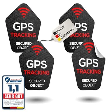 TinyTag® 4X Hinweis-Aufkleber für GPS Tracker - Wetterfester Warn-Sticker als Diebstahlschutz für Dein Fahrrad, eBike, Auto, Motorrad & Koffer - Bombenfest & langlebig | Fahrrad Aufkleber (4er Pack)