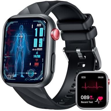 EKG 𝐇𝐑𝐕 Smartwatch Herren 𝐁𝐥𝐮𝐭𝐳𝐮𝐜𝐤𝐞𝐫 Herzfrequenz Blutdruck: 1,97" AMOLED Touch Schwarz Gesundheitsuhr mit Schlafmonitor Schrittzähler Telefonfunktion Sportuhr Fitnessuhr iOS Android