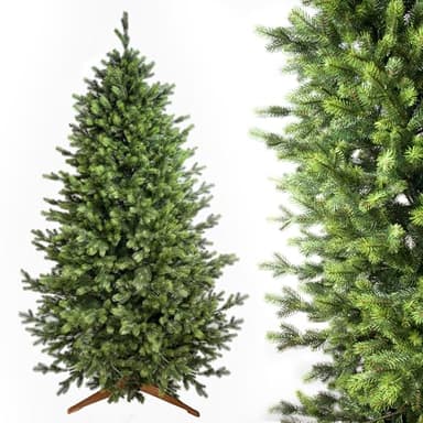 Evergreen Tree® Künstlicher Weihnachtsbaum 210 cm - Naturgetreue 100% Spritzguss Weihnachtsbaum mit Holzständer, Made in EU - Tannenbaum Künstlich Artificial Christmas Tree