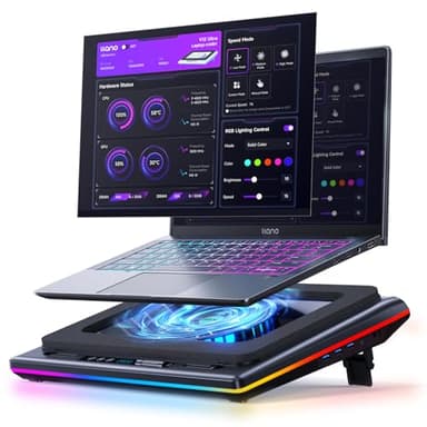 llano V12 Ultra Laptop Cooler Kühlpad mit intelligenter Softwaresteuerung, RGB Gaming Laptop Kühler intelligente Temperaturregelung 5,5 Zoll Turbo Lüfter, 3*USB 3,0 Anschlüsse für 15,6-21 Zoll Laptops