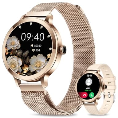 Efolen Kleine Smartwatch Damen mit Telefonfunktion, 1.1" Zoll Touchscreen Smart Watch, Armbanduhr mit 110+Sportmodi Pulsuhr SpO2 Menstruation Schlafmonitor,Fitnessuhr Damen für Android iOS Rosegold
