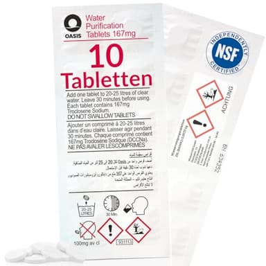 Wicked Chilli Oasis Wasserreinigungstabletten für Trinkwasser [10Stk.] - 20-25L Trinkwasser pro Tablette zur Wasseraufbereitung - Chlortabletten