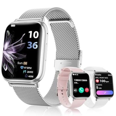 Smartwatch Damen, 1.83" Touchscreen Fitnessuhr, mit Telefonfunktion Smart Watch Fitness SpO2 Blutdruckmessung Schlafmonitor Pulsmesser Schrittzähler 120+ Sportmodi, für Android iOS (Silvery)