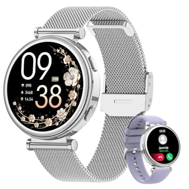 Sanorum Smartwatch Damen, 1.27" HD Voll Touchscreen Armbanduhr mit Telefonfunktion, 120+Sportmodi, IP68 Menstruationszyklus SpO2 Pulsuhr Schrittzähler Kalorien Fitness Tracker iOS Android, Silber
