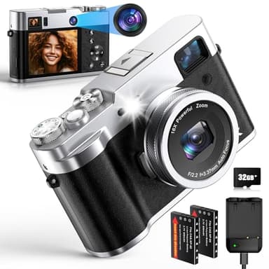 5K Digitalkamera, NEZINI 48MP Fotoapparat Digitalkamera mit Doppelobjektiv, Vlogging Kamera mit 32G Karte/Sucher/2,8 Zoll Bildschirm, Digitale Kompaktkamera Selfie Kamera für Anfänger, Jugendliche