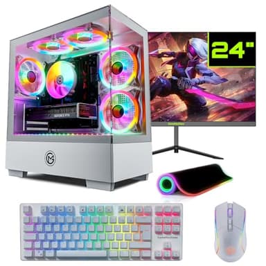 GameMachines Evolv Snow Komplett Set - Gaming PC - Wasserkühlung - AMD Ryzen 7 5700X - GeForce RTX 5060-1TB SSD - 32GB RGB DDR4 - WLAN - Tastatur - Maus - Mauspad - 24 Zoll 165Hz Monitor - Win 11