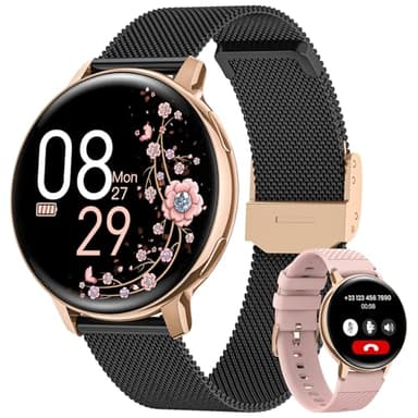 SWGOTA Smartwatch Damen, 1,39" Fitnessuhr mit Telefonfunktion 24H Pulsuhr SpO2 Schlafmonitor Menstruationszyklus 120+ Sportmodi Schrittzähler Kalorien Fitness Tracker IP68 iOS Android Roségold Schwarz