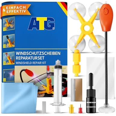 ATG® Praktisches Steinschlag Reparatur Set mit UV-Lampe - Universelles Auto Glas Reparatur Set - Profi Windschutzscheibe Reparaturset - Schnell einfach - Steinschlag Reparaturset Windschutzscheibe
