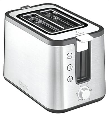 Krups KH442D Control Line Premium Toaster, Edelstahl, 2 kurze Schlitze für 2 Scheiben, Brötchenaufsatz, 6 Bräunungsgrade, 850 W, 23.6 x 32.4 x 20.2 cm, Silber/ Schwarz