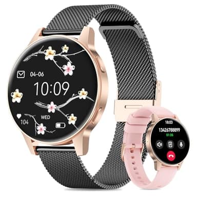 2025 Smartwatch Damen mit SIRI/ET/HRV, 1.27" TFT Voll Touch Screen Smart Wach mit Telefonfunktion Pulsuhr Menstruationszyklus IP68 Schlafüberwachung Kalorien Fitness Tracker iOS Android (Schwarz Gold)