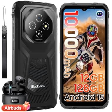 Blackview FORT 1 Android 15 Outdoor Smartphone,10000mAh Outdoor Handy Ohne Vertrag 12GB+128GB/2TB, Gemini AI 6.56‘’ 90Hz Baustellenhandy,NFC/FOTA/390g/DREI Kartenfächer/Fingerabdruck/IP69K Wasserdicht