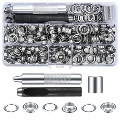 120 Sätze Ösen Werkzeug Set, Ösen Scheiben Ösenzange Kit, 10 mm Metall Tülle Ösen Grommets Setzwerkzeug Ösenzange mit Stanzwerkzeug für Planen/Leder/Gewebe/Vorhang/Poo/Abdeckung Ösen (10mm)