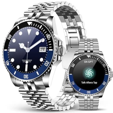 DA GPT Smartwatch Herren, 1,19'' AMOLED Smart Watch mit Bluetooth Anrufe, 107 Sportmodi Fitnessuhr mit Herzfrequenz Schlafüberwachung Schrittzähler, IP67 Wasserdicht Runde Uhr für iOS Android Silber