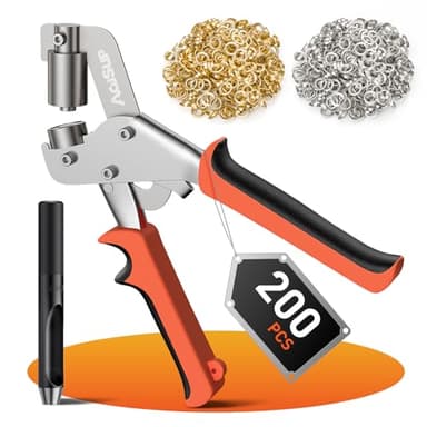 AojSup Profi Ösenzange Set mit 200 Rostfreien Ösen - Ø 10mm, Magnetische Ösenpresse aus Gehärtetem Stahl I Ösenstanze für Stoffe, Planen und Sonnensegeln