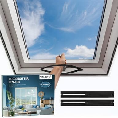 YANGTE Fliegengitter für Dachfenster (130x150 cm | Schwarz 2 Stück), Insektenschutz Dachfenster ohne Bohren, Dachfenster Fliegengitter Fenster mit Starkes Klettband und Reißverschluss