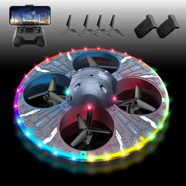 Charmofun RC UFO Drohne für Kinder und Anfänger, Mini Drohne mit Kamera und Bunten LED Lichtern, Kinder Quadrocopter Flugspielzeug mit 360° Flip-Funktion und Hindernisvermeidung, mit Zwei Akkus