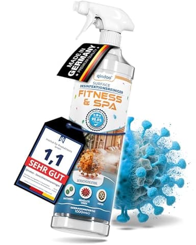 Qindoo Desinfektions-Reiniger Fitness SPA, 1L Desinfektionsspray für Fitnessstudio, Sport, Reha, Yoga, Sauna, Gym, reinigt und desinfiziert in einem Arbeitsgang