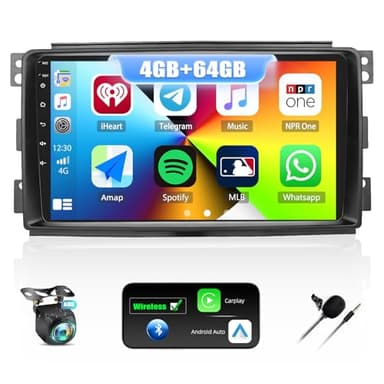 4G+64G CAMECHO Android 13 Autoradio für Mercedes-Benz Smart Fortwo 2005-2010 mit Carplay Android Auto, 9 Zoll Touch Bildschirm 2Din mit Mirror Link Bluetooth GPS WIFI FM/RDS EQ SWC +Rückfahrkamera&MIC