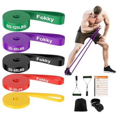 Fokky Fitnessbänder Widerstandsbänder mit 5 Stufen, Resistance Bands mit Türanker, 2*Griffen, Übungsanleitung&Tragebeutel, Gymnastikband Klimmzugband Fitnessband für Muskelaufbau,Yoga,Pilates 5er Set