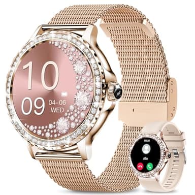 Smartwatch Damen, 1,3 Zoll Smart Watch mit Telefonfunktion Blutdruckmessung SpO2 Herzfrequenz Schlafmonitor Schrittzähler Kalorien, IP68 Fitness Tracker kompatibel iOS Android Phone, Frauen Geschenk